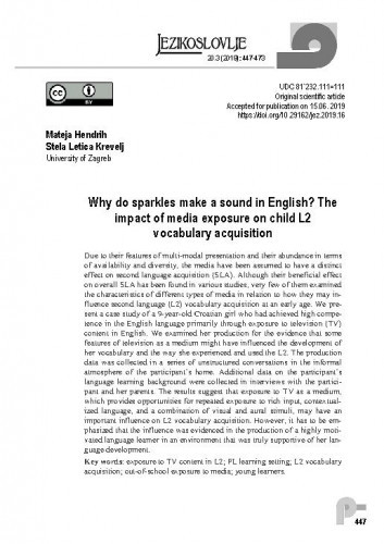 Why do sparkles make a sound in English? : the impact of media exposure on child L2 vocabulary acquisition / Mateja Hendrih, Stela Letica Krevelj.