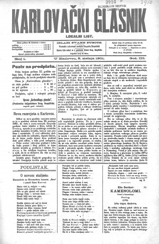 Karlovački glasnik : lokalni list : 3,1(1901) / odgovorni urednik Dragutin Hauptfeld.