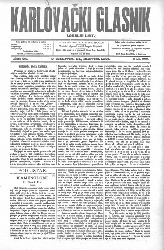 Karlovački glasnik : lokalni list : 3,34(1901) / odgovorni urednik Dragutin Hauptfeld.