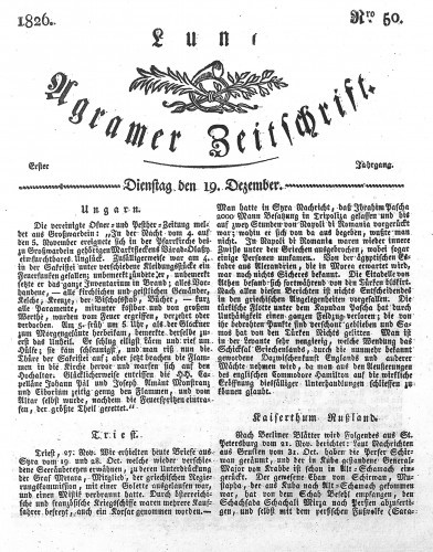 Luna Agramer Zeitschrift : 1,50(1826) / Herausgeber und Redacteurs F. S. Stauduar.