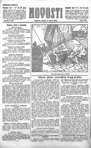 Novosti : 16,235(1921) / odgovorni urednik Lj. Z. Kara.