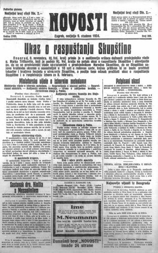 Novosti : 18,308(1924) / odgovorni urednik Ljudevit Kara.
