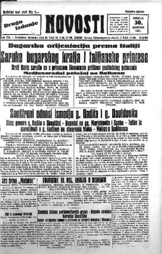 Novosti : 21,300(1927) / odgovorni urednik Aldo Mandl.