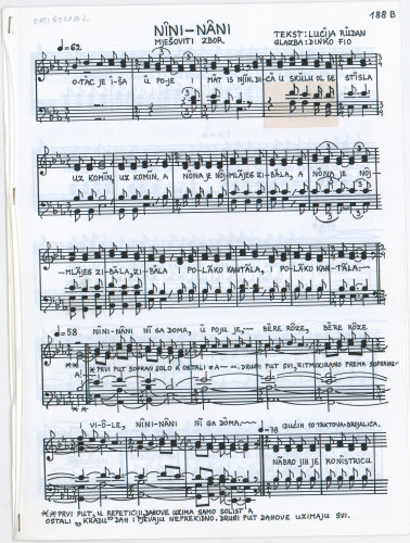Nini-nani : mješoviti zbor / glazba Dinko Fio, ; tekst Lucija Rudan.