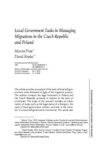 Local government tasks in managing migrations in the Czech Republic and Poland / Marcin Princ, David Kryska.