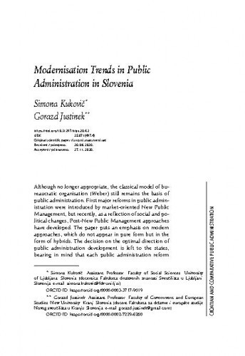 Modernisation trends in public administration in Slovenia / Simona Kukovič, Gorazd Justinek.