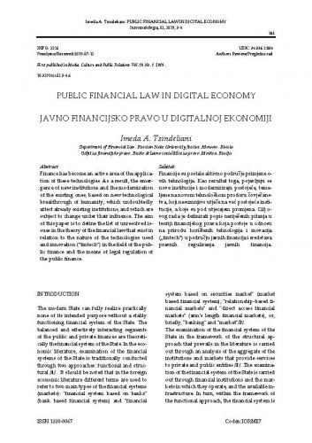 Public financial law in digital economy = Javno financijsko pravo u digitalnoj ekonomiji / Imeda A. Tsindeliani.