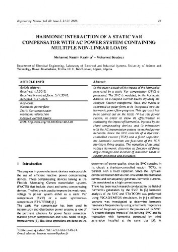 Harmonic interaction of a static Var compensator with AC power system containing multiple non-linear loads / Mohamed Nassim Kraimia, Mohamed Boudour.