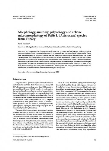 Morphology, anatomy, palynology and achene micromorphology of Bellis L. (Asteraceae) species from Turkey / Faruk Karahan.