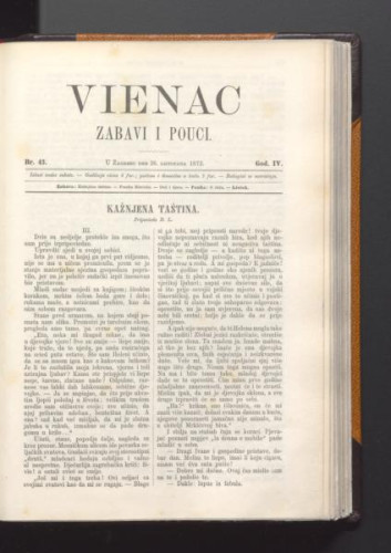 Vienac : zabavi i pouci. : 4,43(1872) / urednik Franjo Marković.