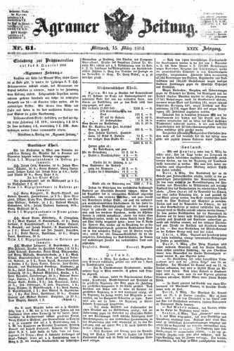 Agramer Zeitung : 29,61(1854) / für die Redaktion verantwortlich Ivan Sonvan. 