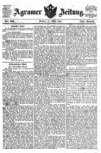Agramer Zeitung : 29,83(1854) / für die Redaktion verantwortlich Ivan Sonvan. 