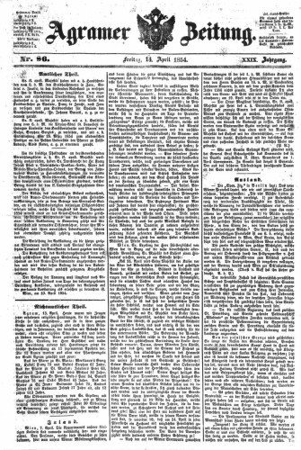 Agramer Zeitung : 29,86(1854) / für die Redaktion verantwortlich Ivan Sonvan. 