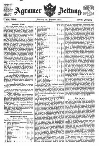Agramer Zeitung : 28,296(1853) / Redakteur und Verleger F. S. Stauduar.