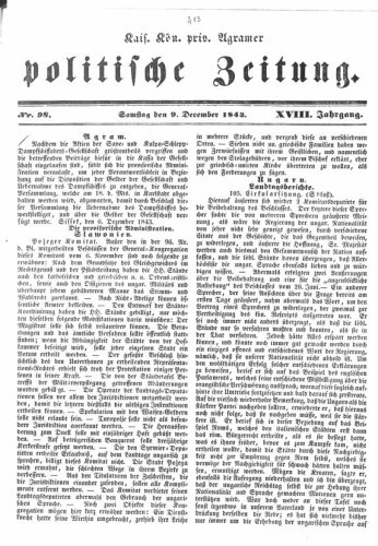 Agramer politische Zeitung : 18,98(1843) / Verlager und Redacteur Franz Stauduar und Ferd. Rosenau.