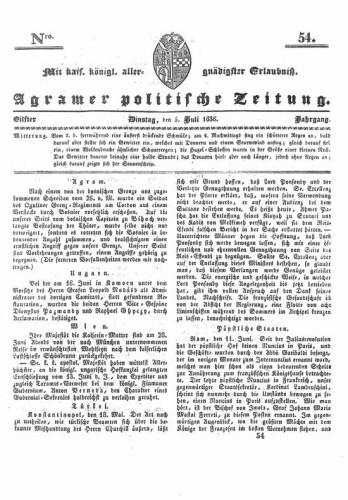 Agramer politische Zeitung : 11,54(1836) / Verlager und Redacteur Franz Stauduar und Ferd. Rosenau.