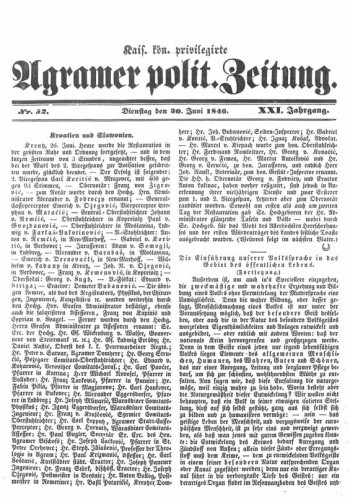 Agramer politische Zeitung : 21,52(1846) / Verlager und Redacteur Franz Stauduar.