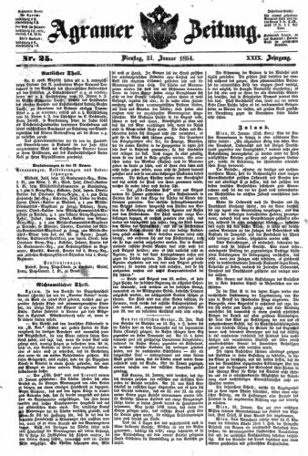 Agramer Zeitung : 29,25(1854) / für die Redaktion verantwortlich Ivan Sonvan. 