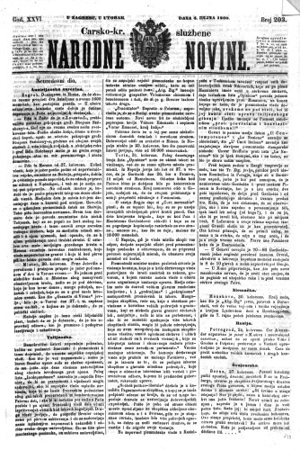 Carsko-kr. službene narodne novine : 26,203(1860)  / odgovorni učrednik Dr. Demeter.