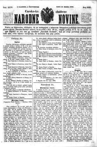 Carsko-kr. službene narodne novine : 26,222(1860)  / odgovorni učrednik Dr. Demeter.