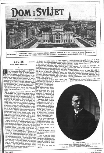Dom i sviet  : ilustrovani list za zabavu, pouku i viesti dnevnih dogadjaja, javnom i društvenom životu, umjetnosti i znanosti, trgovini, obrtu, glazbi i kazalištu : 32,9(1919) / urednik Rudolf Kugli.