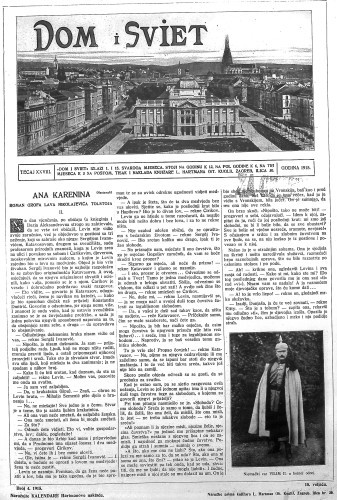 Dom i sviet   : ilustrovani list za zabavu, pouku i viesti dnevnih dogadjaja, javnom i društvenom životu, umjetnosti i znanosti, trgovini, obrtu, glazbi i kazalištu : 28,4(1915)  / urednik Stjepan Kugli.