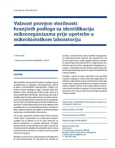 Važnost provjere sterilnosti hranjivih podloga za identifikaciju mikroorganizama prije upotrebe u mikrobiološkom laboratoriju / Adis Hrvačić.