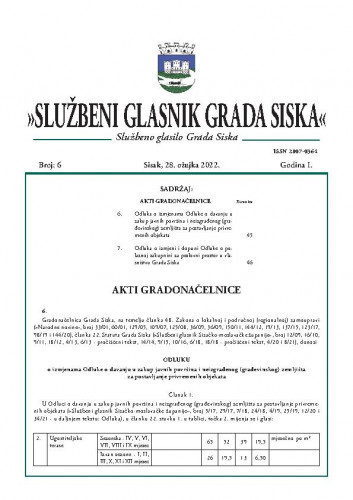 Službeni glasnik Grada Siska : službeno glasilo Grada Siska : 1,6(2022) / uredništvo Gordana Karapandža Prica ... [et al.].