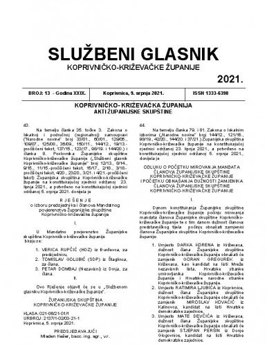 Službeni glasnik Koprivničko-križevačke županije : 29,13(2021) / glavni i odgovorni urednik Marina Horvat.