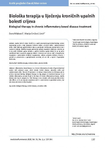 Biološka terapija u liječenju kroničnih upalnih bolesti crijeva = Biological therapy in chronic inflammatory bowel disease treatment / Dora Milaković, Marija Crnčević Urek.