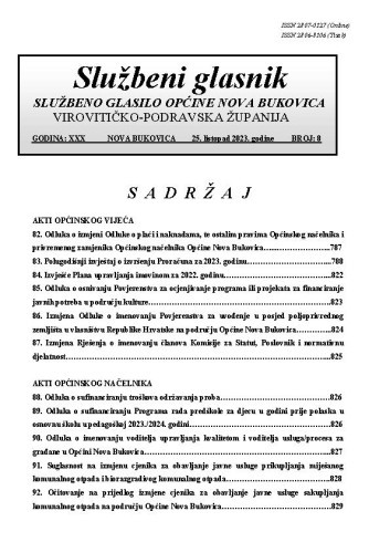 Službeni glasnik  : službeno glasilo Općine Nova Bukovica : 30,8(2023) / Općina Nova Bukovica ; odgovorni urednik Irena Stipanović.