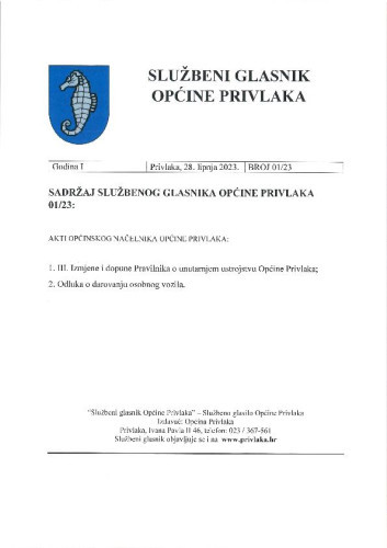 Službeni glasnik Općine Privlaka : 1,1(2023)  / glavni urednik Gašpar Begonja