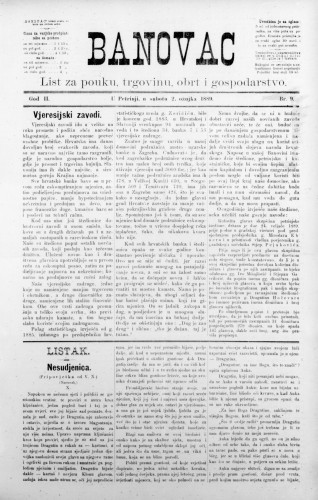 Banovac  : list za pouku, trgovinu, obrt i gospodarstvo : 2,9(1889) / odgovorni urednik Gjuro Kostinčer.