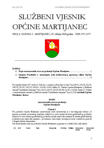 Službeni vjesnik Općine Martijanec : 2,6(2024)  / Branimir Nađ, glavni i odgovorni urednik