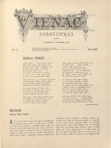 Vienac : zabavi i pouci. : 32,41(1900) / uredjuje Gjuro Arnold.