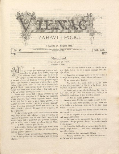 Vienac : zabavi i pouci. : 14,43(1882) / urednik Fran Folnegović.