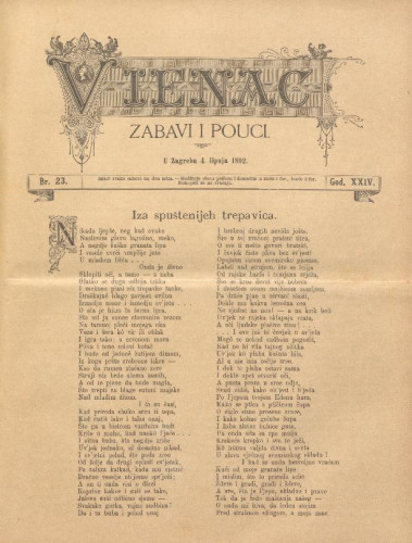 Vienac : zabavi i pouci. : 24,23(1892) / uredjuju V. Klaić i M. Maravić.