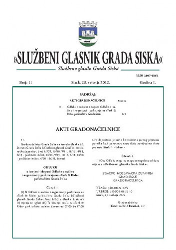 Službeni glasnik Grada Siska : službeno glasilo Grada Siska : 1,11(2022) / uredništvo Gordana Karapandža Prica ... [et al.].