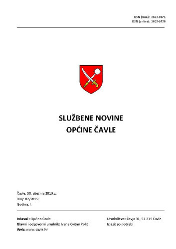 Službene novine Općine Čavle : 1,2(2019)  / glavni i odgovorni urednik Ivana Cvitan Polić