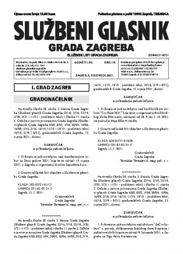 Službeni glasnik grada Zagreba : 65, 18(2021) / glavna urednica Mirjana Lichtner Kristić.