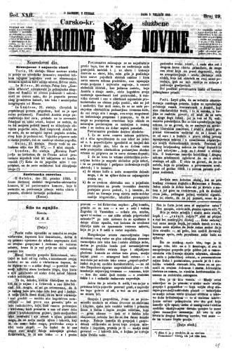 Carsko-kr. službene narodne novine : 22,29(1856)  / privremeni učrednik Dr. Demeter.