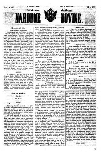 Carsko-kr. službene narodne novine : 22,22(1856)  / privremeni učrednik Dr. Demeter.