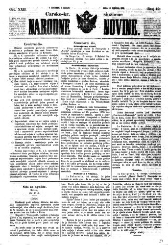 Carsko-kr. službene narodne novine : 22,19(1856)  / privremeni učrednik Dr. Demeter.