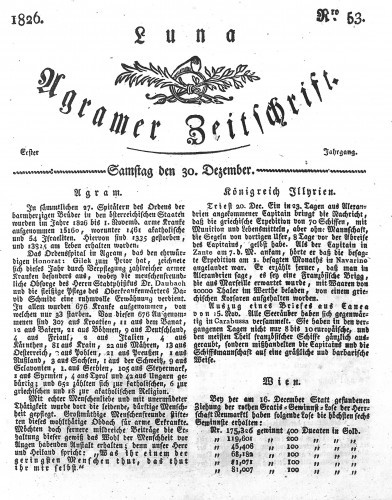 Luna Agramer Zeitschrift : 1,53(1826) / Herausgeber und Redacteurs F. S. Stauduar.