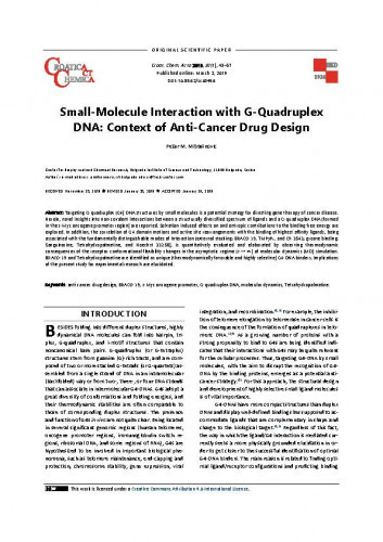 Small-molecule interaction with g-quadruplex DNA : context of anti-cancer drug design / Petar M. Mitrasinovic.
