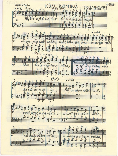 Kun komina : muški zbor / glazba Dinko Fio ; tekst Izvor Oreb.