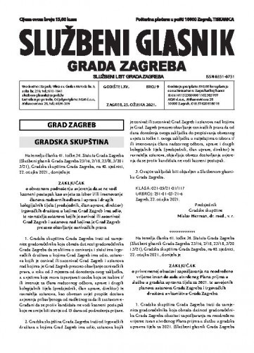 Službeni glasnik grada Zagreba : 65, 9(2021) / glavna urednica Mirjana Lichtner Kristić.