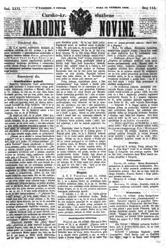 Carsko-kr. službene narodne novine : 26,115(1860)  / odgovorni učrednik Dr. Demeter.