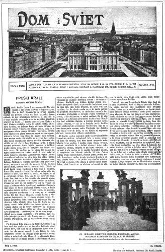 Dom i sviet  : ilustrovani list za zabavu, pouku i viesti dnevnih dogadjaja, javnom i društvenom životu, umjetnosti i znanosti, trgovini, obrtu, glazbi i kazalištu : 31,4(1918) / urednik Rudolf Kugli.