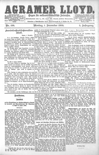 Agramer Lloyd  : organ für volkswirtschaftliche Interessen : 5,158(1902) / verantwortlicher Redacteur E. L. Blau.